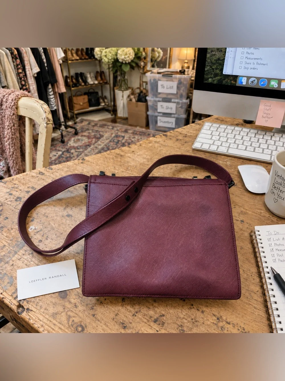 Loeffler Randall Mini Rider Burgundy Leather Crossbody Bag Style